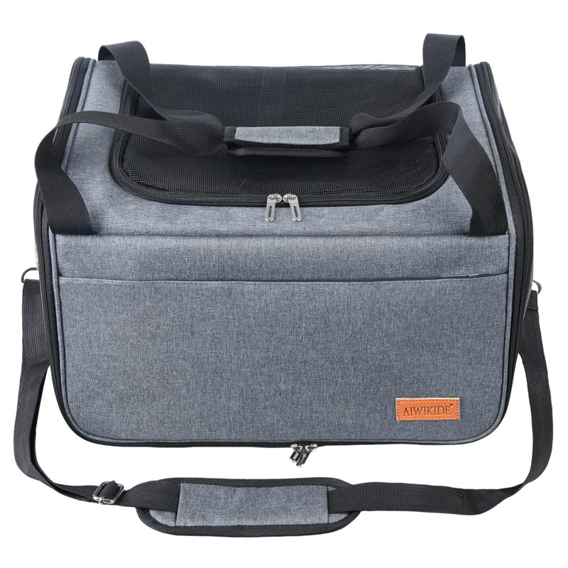 AIWIKIDE Lightweight Waterproof Cat Carrier - Foldable Design w/Full Cover for Security, Includes Collapsible Bowl, Grey - Image 1