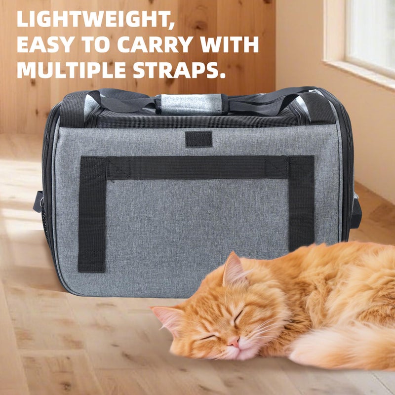 AIWIKIDE Lightweight Waterproof Cat Carrier - Foldable Design w/Full Cover for Security, Includes Collapsible Bowl, Grey - Image 4