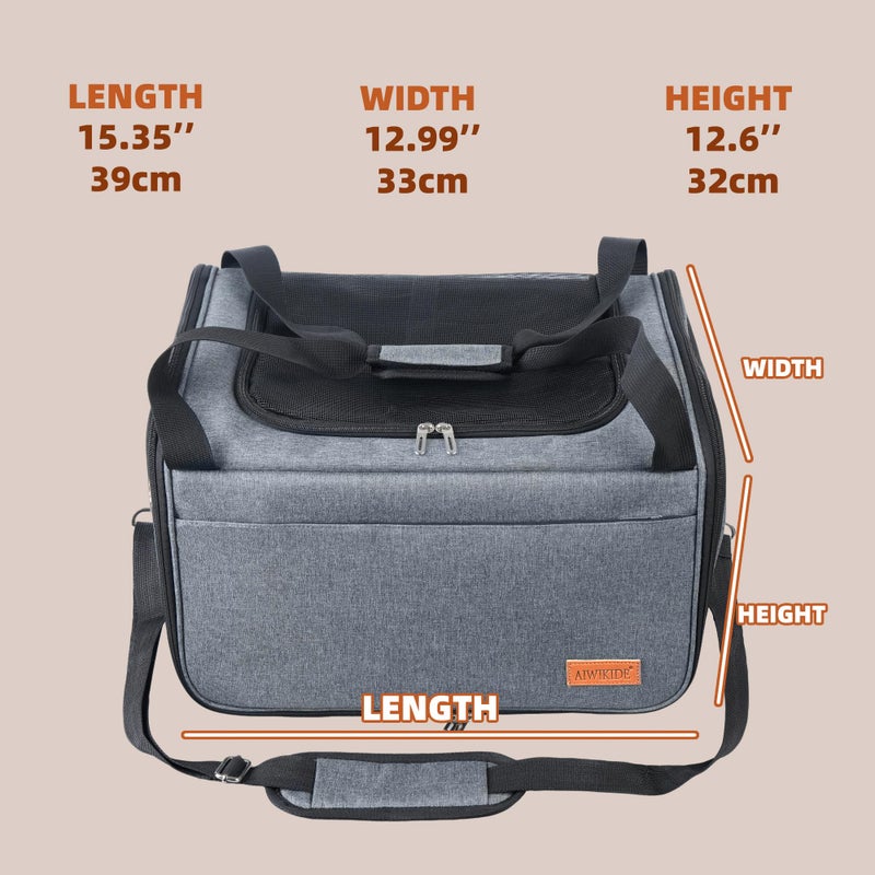 AIWIKIDE Lightweight Waterproof Cat Carrier - Foldable Design w/Full Cover for Security, Includes Collapsible Bowl, Grey - Image 3