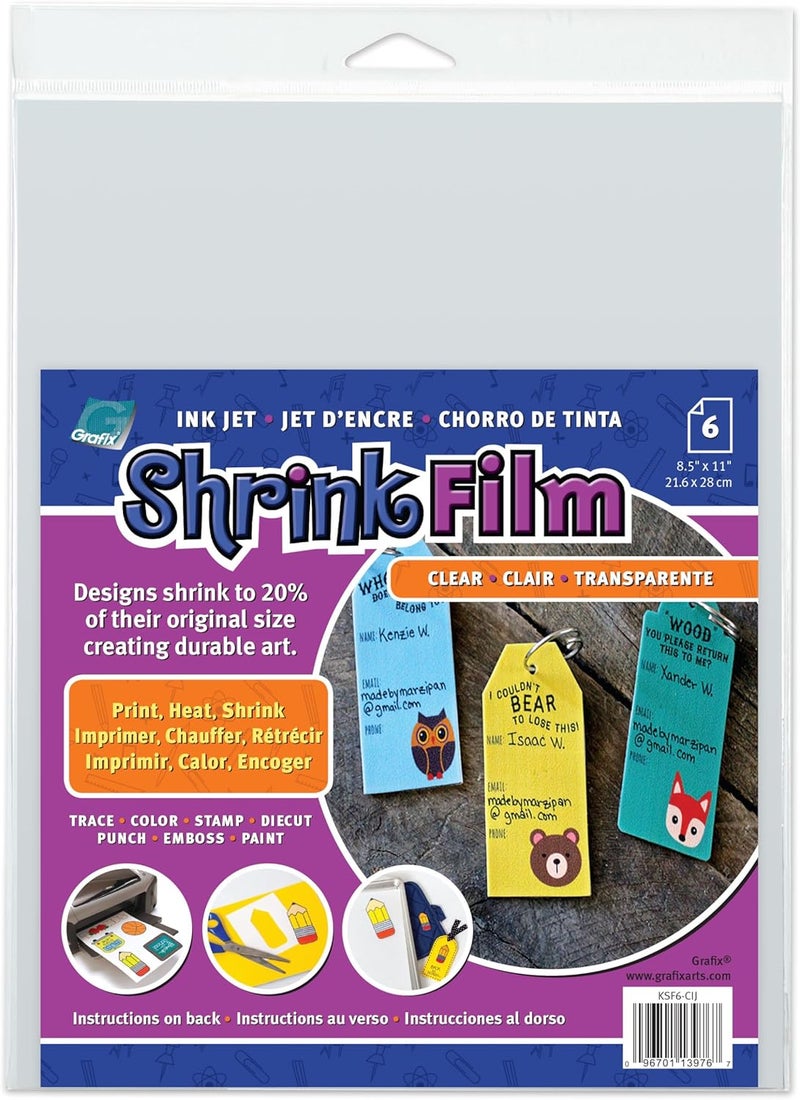 Grafix Shrink Film - Clear Inkjet Printable Plastic Sheets, 8.5 x 11 inches, Pack of 6 - Image 1