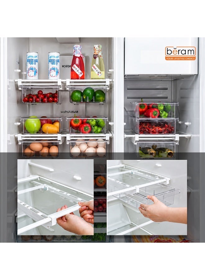 Beram Pull-Out Refrigerator Drawer – Extendable Organizer Box 8 Grids Transparent PET Storage Box Adjustable Under-Shelf Frame ABS Iron Sliding Holder for Food Fruits & Vegetables - Image 5