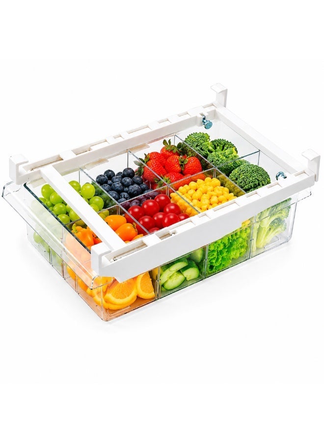 Beram Pull-Out Refrigerator Drawer – Extendable Organizer Box 8 Grids Transparent PET Storage Box Adjustable Under-Shelf Frame ABS Iron Sliding Holder for Food Fruits & Vegetables - Image 1