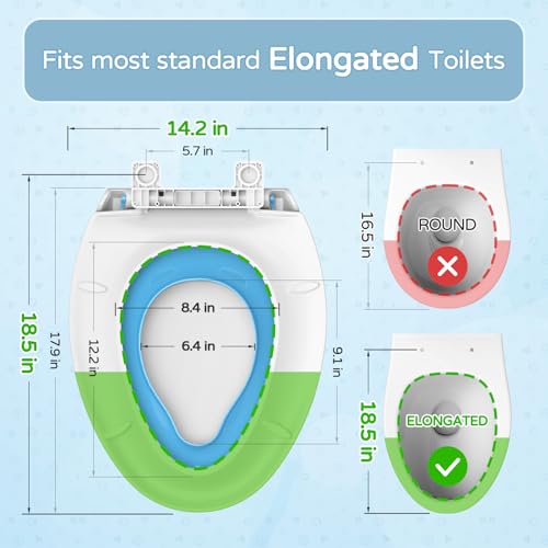 YASFEL Toddler Toilet Seat, Potty Training Toilet Seat for Toddlers, Kids & Adults Plastic Toilet Seats Elongated Slow Close with Magnets(Blue White, 18.5”) - Image 2