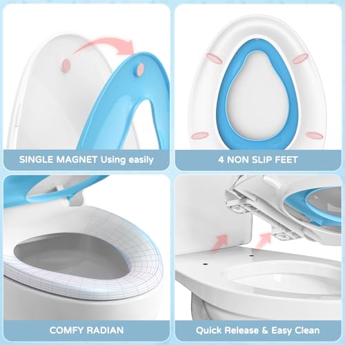 YASFEL Toddler Toilet Seat, Potty Training Toilet Seat for Toddlers, Kids & Adults Plastic Toilet Seats Elongated Slow Close with Magnets(Blue White, 18.5”) - Image 4