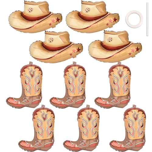 SISABAMA 10 Pcs Western Cowboy Balloons Large Boots Hat Western Theme Party Ballons Party Decorations Cowgirl Horse Rodeo - Image 1
