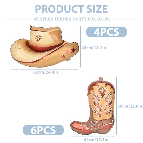 SISABAMA 10 Pcs Western Cowboy Balloons Large Boots Hat Western Theme Party Ballons Party Decorations Cowgirl Horse Rodeo - Image 5