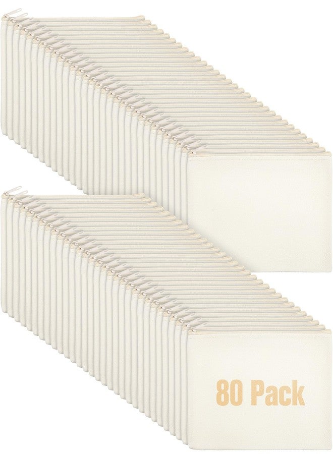 Reginary 80 Pack Canvas Zipper Makeup Bags Bulk Pencil Pouches Blank DIY Craft Canvas Cosmetic Bag Pouch with Zipper for Makeup Cosmetic Toiletry Stationary Storage(All Natural) - Image 1