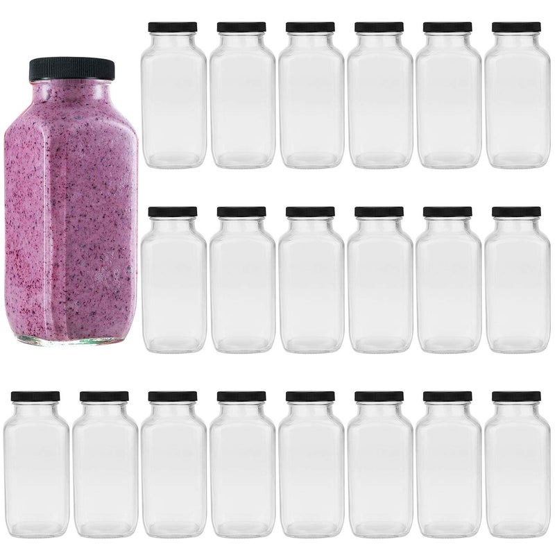 Encheng Encheng Beverages Drinking Bottles 12ozGlass Water Botttle with LidsOctagonal Vintage 350mlJuice Bottles for Storage TeaKombuchaMilk Smoothies Jars 20Pack 