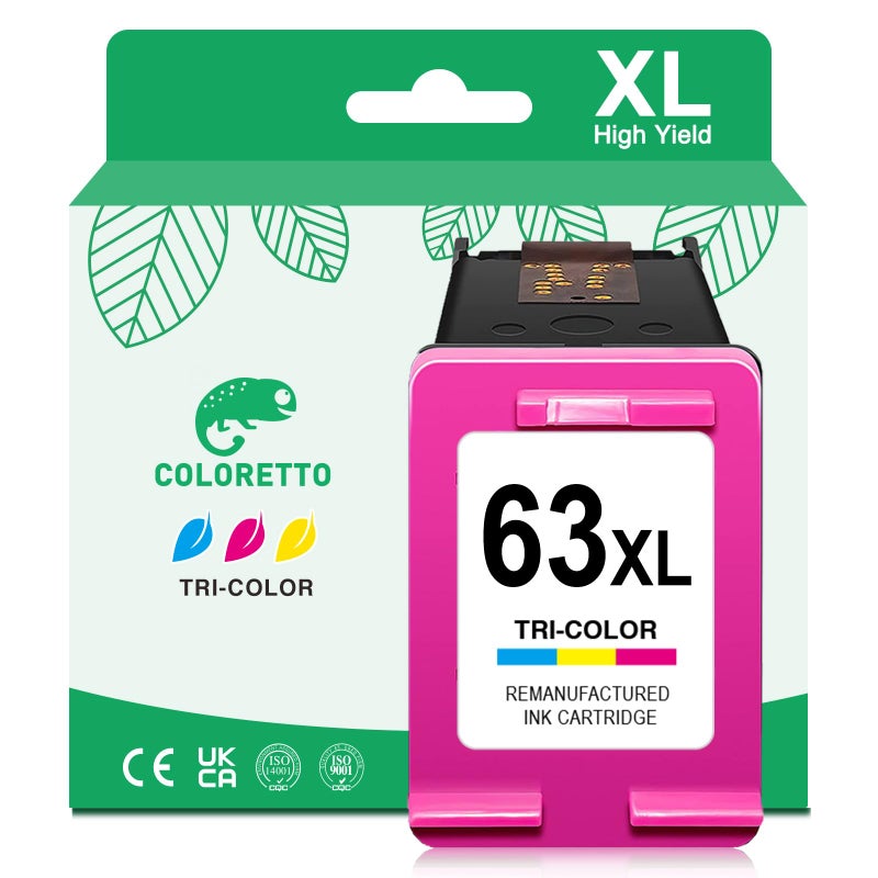 COLORETTO 63XL Color Ink Cartridge Replacement for HP 63 Color Ink Cartridge Compatible with Officejet 4650 3830 5255 5258 4655 5200 Envy 4512 4520 4516 Deskjet 1112 3630 2130 Printer Ink for HP 63 XL - Image 1