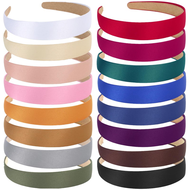 Wecoe 16pcs Headbands for Women 1 Inch Wide Satin Headband Non Slip Fashion Multi-colored Hair Bands Diy Holiday Costume Hair Accessories Women Girls Diademas Coreanas Para Mujer - Image 1