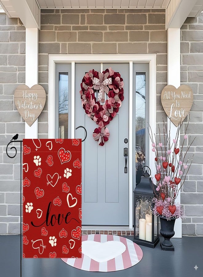 ZAEW Valentine’s Day Garden Flag Red Love Heart Dog Paw Print Yard Flag 12x18 Inch Double Sided Small Mini Yard Outdoor Outside Holiday Decoration - Image 3