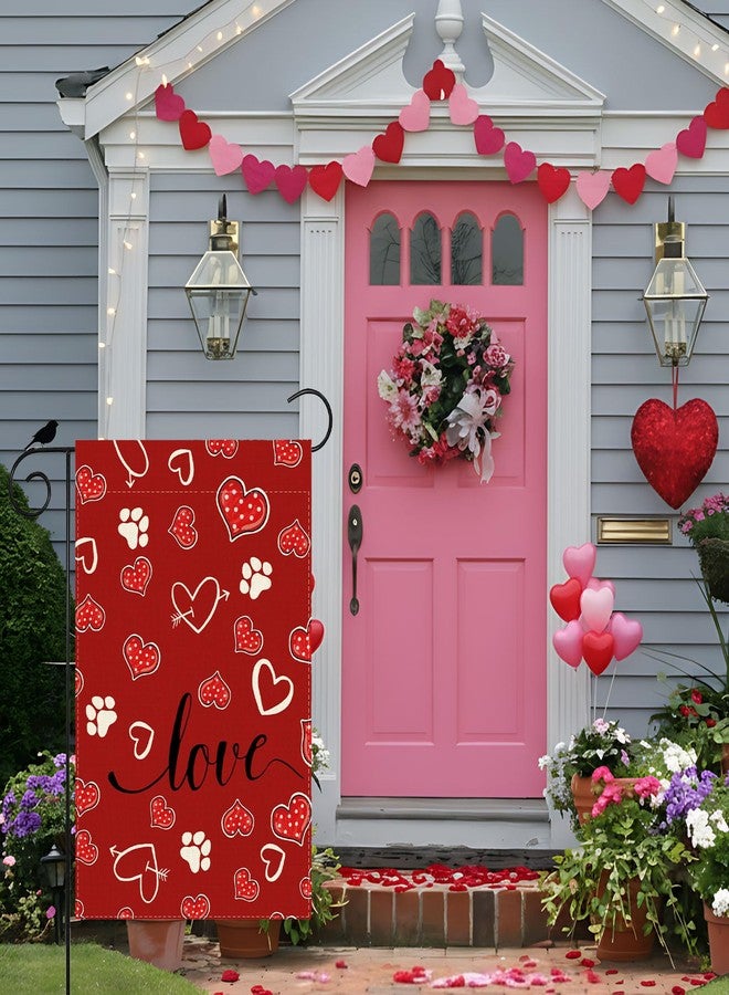 ZAEW Valentine’s Day Garden Flag Red Love Heart Dog Paw Print Yard Flag 12x18 Inch Double Sided Small Mini Yard Outdoor Outside Holiday Decoration - Image 2