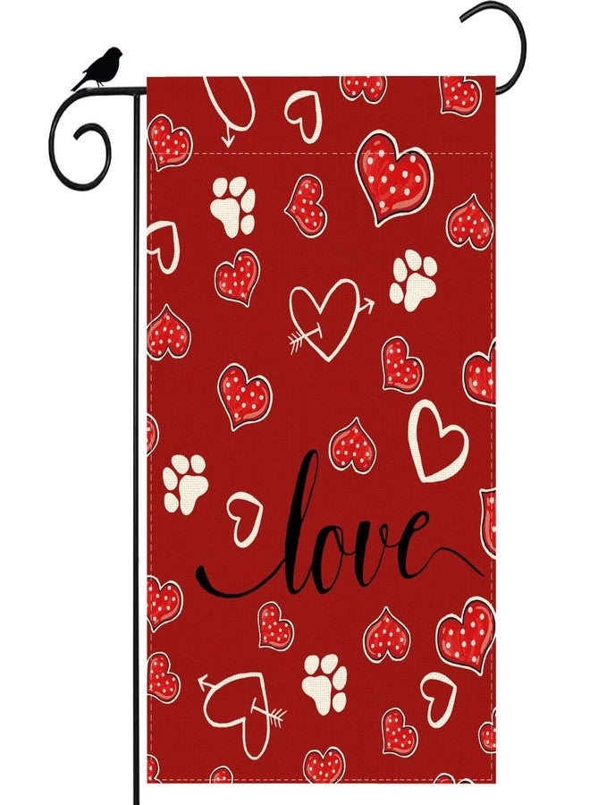ZAEW Valentine’s Day Garden Flag Red Love Heart Dog Paw Print Yard Flag 12x18 Inch Double Sided Small Mini Yard Outdoor Outside Holiday Decoration - Image 1