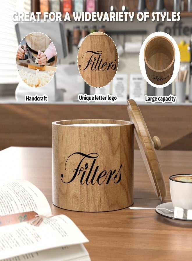 CORTNK Coffee Filter Holder, Wooden Coffee Filter Storage with Lid, Round Coffee Filter Container for Counter, Rustic Coffee Bar Accessories Holder Decor (Natural) - Image 3