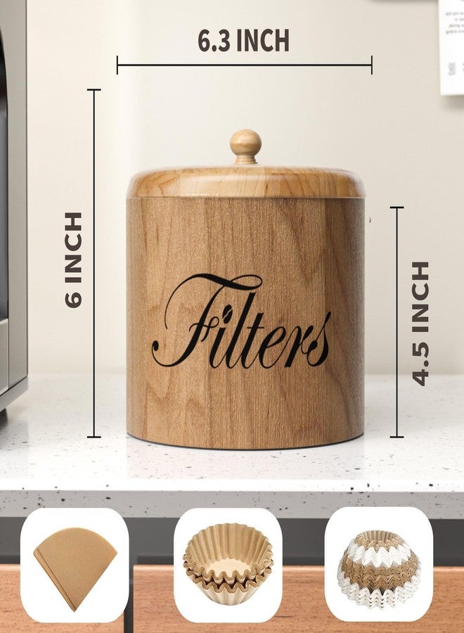 CORTNK Coffee Filter Holder, Wooden Coffee Filter Storage with Lid, Round Coffee Filter Container for Counter, Rustic Coffee Bar Accessories Holder Decor (Natural) - Image 2
