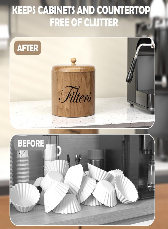 CORTNK Coffee Filter Holder, Wooden Coffee Filter Storage with Lid, Round Coffee Filter Container for Counter, Rustic Coffee Bar Accessories Holder Decor (Natural) - Image 4