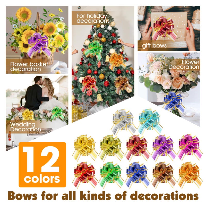 FUMILE 24 Pcs Pull Bows for Gift Baskets, 12 Colors 6 Inches Large Gift Bows for Presents, Phnom Penh Gift Wrap Bows for Presents & Crafts, Pull Ribbon Gift Bows for Party, Christmas, Thanksgiving. - Image 5
