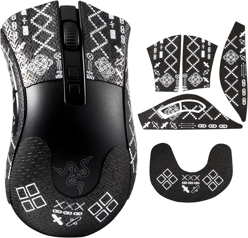 immoenuc Anti-Slip Mouse Grip Tape for Razer Deathadder V2 & V2 Pro - Pre-Cut Sweatproof Stickers with Enhanced Grip, No Residue Adhesive for Gaming Mouse Accessories​ (Printing Pattern) - Image 1