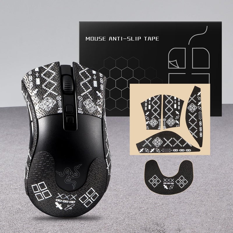 immoenuc Anti-Slip Mouse Grip Tape for Razer Deathadder V2 & V2 Pro - Pre-Cut Sweatproof Stickers with Enhanced Grip, No Residue Adhesive for Gaming Mouse Accessories​ (Printing Pattern) - Image 2