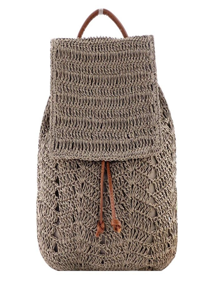 Monique Women Medium Straw Handmade Woven Backpack Flap Drawstring Shoulders Bag Beach Daypack - Image 1