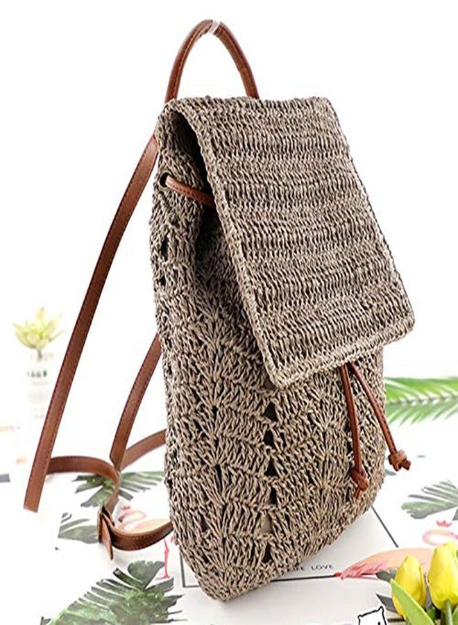 Monique Women Medium Straw Handmade Woven Backpack Flap Drawstring Shoulders Bag Beach Daypack - Image 2