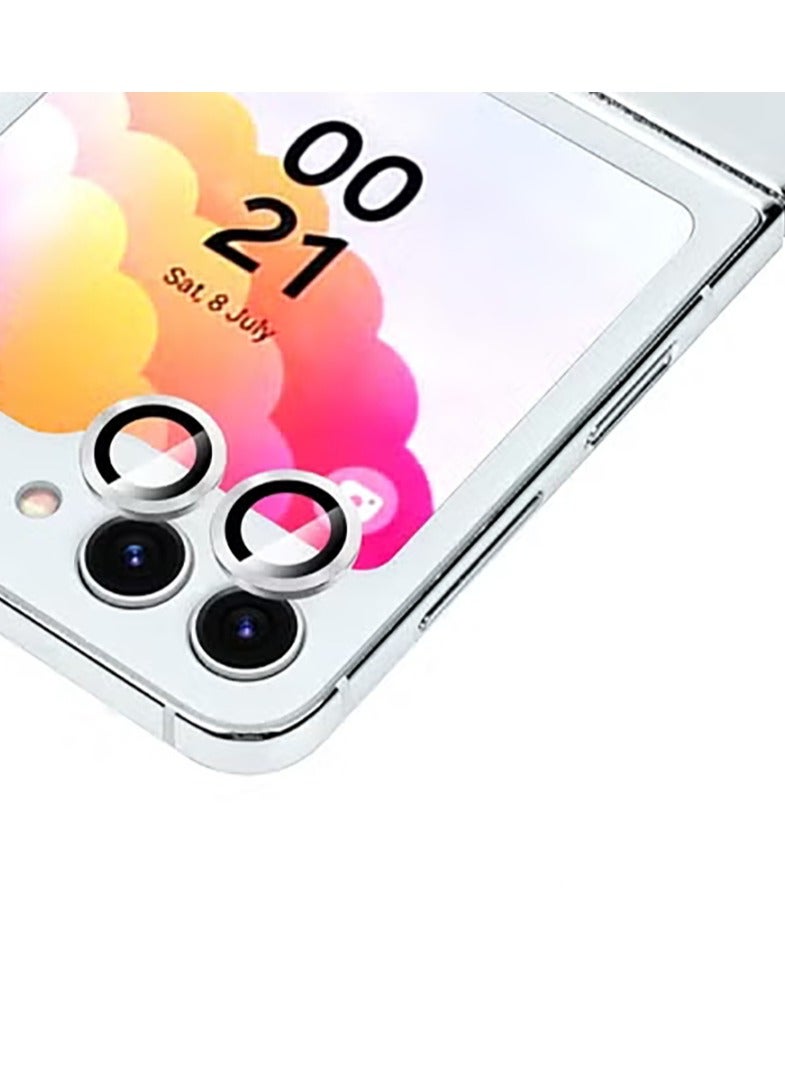 For Samsung Galaxy Z Flip 7 Camera Lens Protector, Individual Tempered Glass Camera Screen Protector Metal Ring Lens Cover for Samsung Galaxy Z Flip 7 , 1 Set (Silver)  - Image 1
