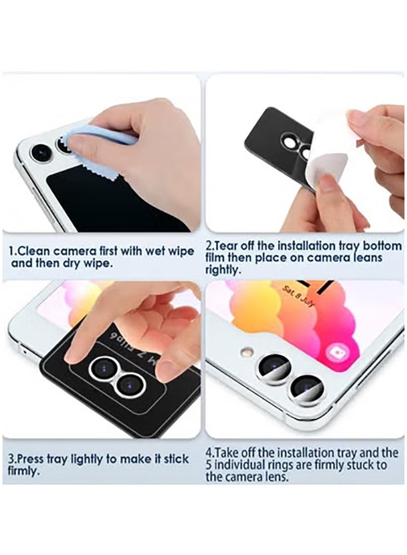 For Samsung Galaxy Z Flip 7 Camera Lens Protector, Individual Tempered Glass Camera Screen Protector Metal Ring Lens Cover for Samsung Galaxy Z Flip 7 , 1 Set (Silver)  - Image 2