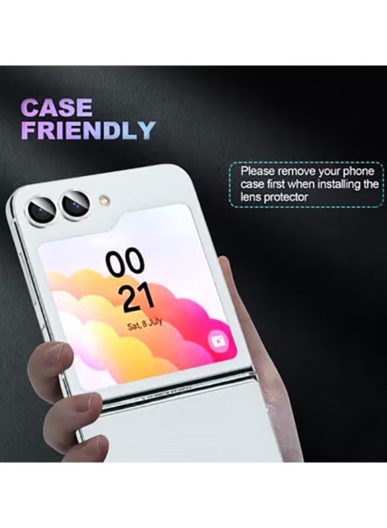 For Samsung Galaxy Z Flip 7 Camera Lens Protector, Individual Tempered Glass Camera Screen Protector Metal Ring Lens Cover for Samsung Galaxy Z Flip 7 , 1 Set (Silver)  - Image 4
