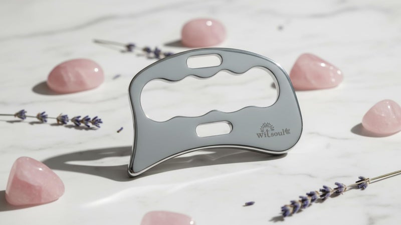 WITSOUL Gua Sha, Gua Sha Facial Tools, Stainless Steel Guasha Tool for Facial and Body SPA Accupressure Treatment Scraping Face Massage Tool (Punch Guasha) - Image 1