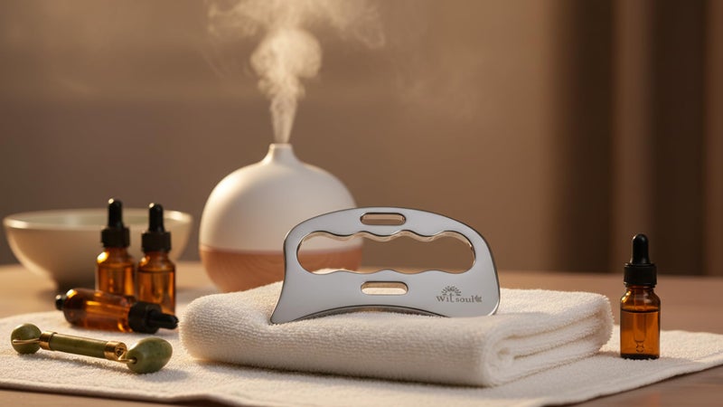 WITSOUL Gua Sha, Gua Sha Facial Tools, Stainless Steel Guasha Tool for Facial and Body SPA Accupressure Treatment Scraping Face Massage Tool (Punch Guasha) - Image 2