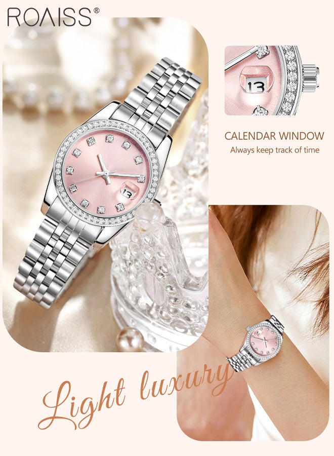 roaiss Women's Casual Business Quartz Watch, Analog Display Round Dial with Calendar Window, Luxury Fashion Luminous Waterproof Wristwatch Inlaid with Zircon, as Gift for Ladies - Image 5