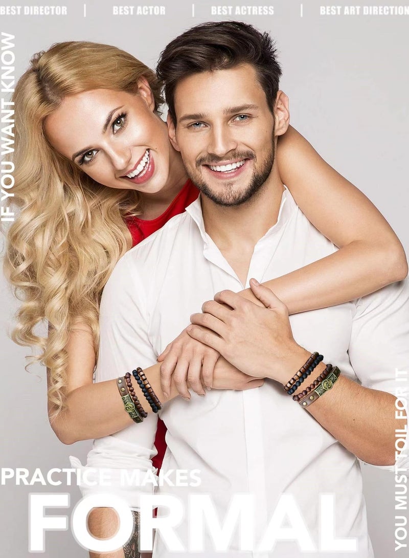 SYOSI 4PCS Cowhide Wood Bead Bracelet, Wooden Beaded Bracelet Bangle for Men Women,Bagua Cowhide Tribal Bracelet, Multi layered Beaded Wood Bead Bracelet - Image 5