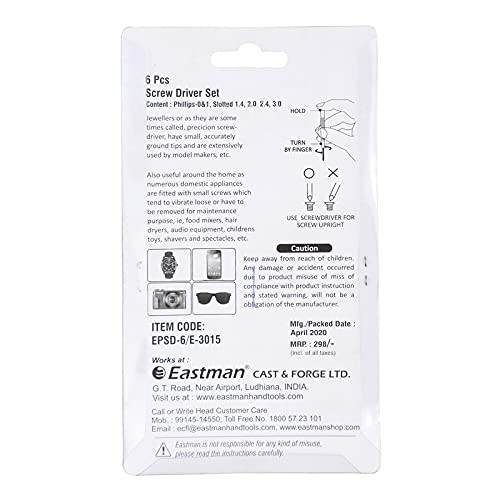 Eastman Precision Screw Driver, Alloy Steel, Black Finished, Comfortable Grip And Easy To Use, Handle Surface Treatment Nickle, set of 6 Pcs. (E-3015) - Image 3