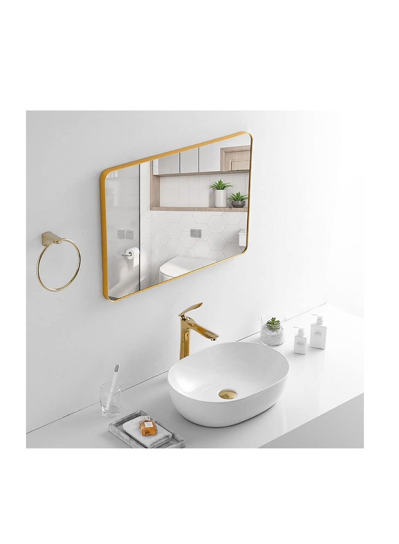 Wall Mounted Bathroom Mirror Round Corners Vanity Makeup Mirror Vertical or Horizontal Hanging for Bathroom Bedroom Dressing Table Wall (60 * 60cm, Gold) - Image 5