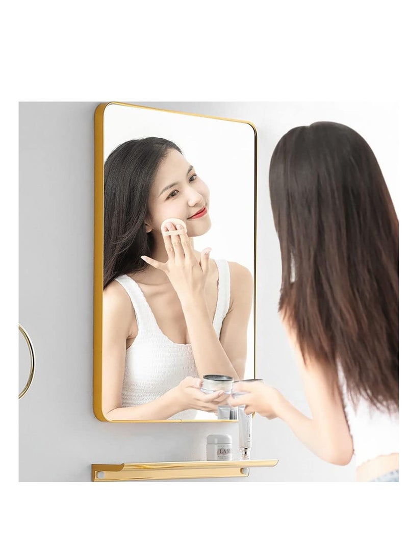 Wall Mounted Bathroom Mirror Round Corners Vanity Makeup Mirror Vertical or Horizontal Hanging for Bathroom Bedroom Dressing Table Wall (60 * 60cm, Gold) - Image 1