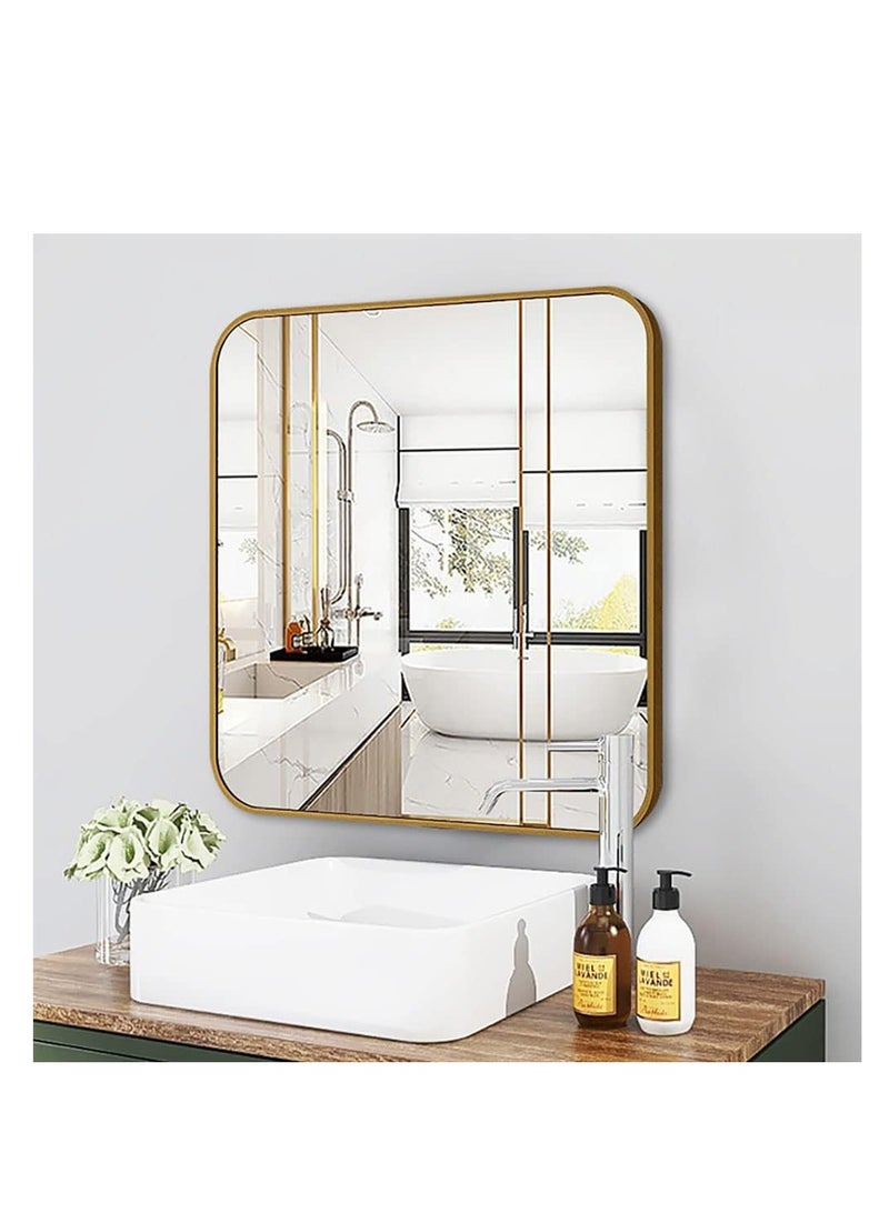 Wall Mounted Bathroom Mirror Round Corners Vanity Makeup Mirror Vertical or Horizontal Hanging for Bathroom Bedroom Dressing Table Wall (60 * 60cm, Gold) - Image 4