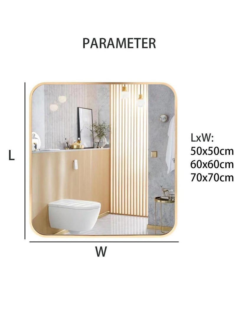 Wall Mounted Bathroom Mirror Round Corners Vanity Makeup Mirror Vertical or Horizontal Hanging for Bathroom Bedroom Dressing Table Wall (60 * 60cm, Gold) - Image 2