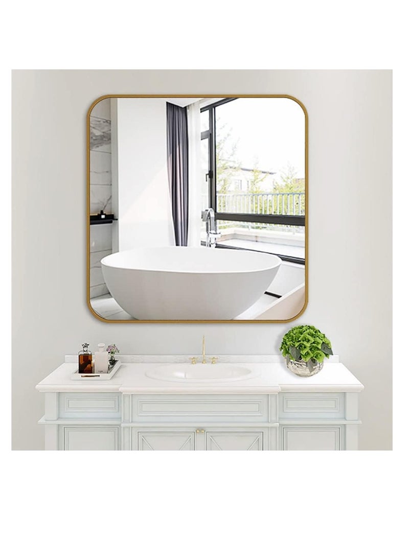 Wall Mounted Bathroom Mirror Round Corners Vanity Makeup Mirror Vertical or Horizontal Hanging for Bathroom Bedroom Dressing Table Wall (60 * 60cm, Gold) - Image 3