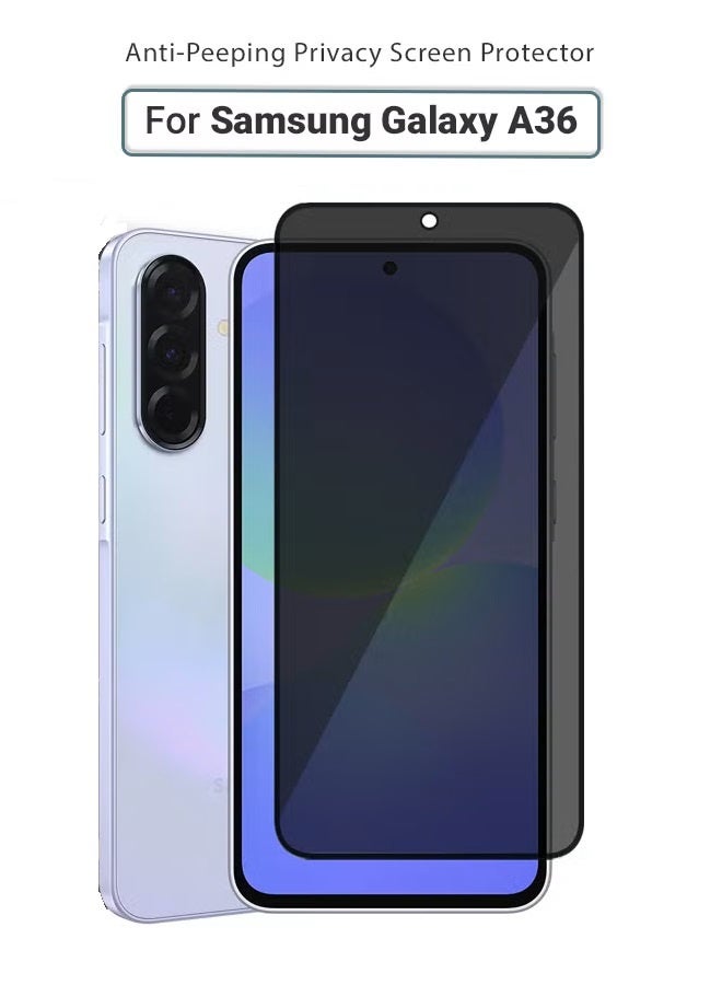 يويو تيك واقي شاشة لهاتف Samsung Galaxy A36 5G (إصدار 2025) مصنوع من الزجاج المقسى (Tempered Glass) بصلابة 9H، يتميز بخصائص حماية الخصوصية (مضاد للتجسس) ووضوح عالٍ (HD) ومقاومة للخدش. - Image 1