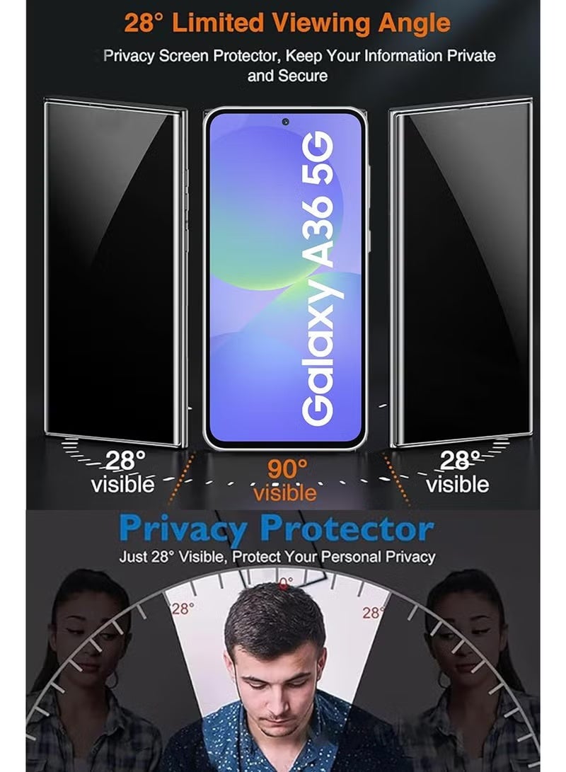 يويو تيك واقي شاشة لهاتف Samsung Galaxy A36 5G (إصدار 2025) مصنوع من الزجاج المقسى (Tempered Glass) بصلابة 9H، يتميز بخصائص حماية الخصوصية (مضاد للتجسس) ووضوح عالٍ (HD) ومقاومة للخدش. - Image 2