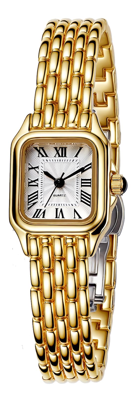 BESTKANG Women's Watch, Vintage Square Classic Luxury Watch with Roman Numerals Quartz Movement Gold/Silver/Two-Tone Stainless Steel Band Elegant Dress Wrist Watches for Women (Gold White) - Image 1