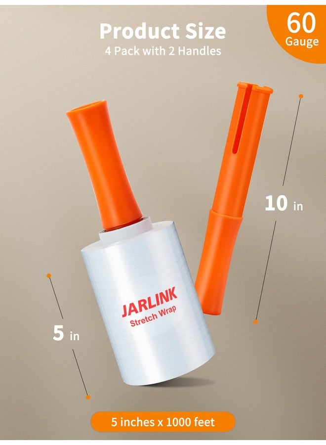 JARLINK 4 Pack Plastic Film Roll With Plastic Handles 60 Gauge Thick 5 X 1000Ft Plastic Pallet Film Industrial Strength Stretch Up To 500% Stretch For Moving Packing Wrapping And Shipping - Image 2