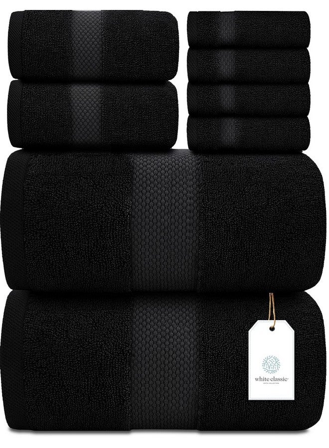 White Classic White Classic Luxury Bath Towel Set of 8 Pieces - 100% Turkish Cotton Highly Absorbent Towels for Bathroom, 2 Luxury Bath Towels 700GSM, 2 Hand Towels, 4 Washcloths, Black  - Image 1