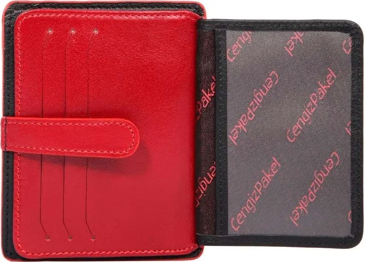 جنكيز باكيل Leather Black-Red Card Holder