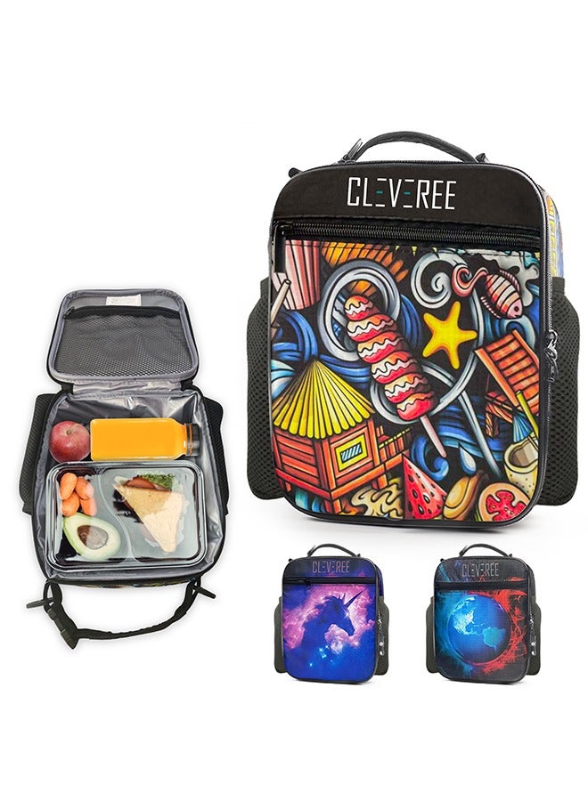 CLEVEREE Juniors Kids Insulated Leakproof Lunch Bag with Adjustable Shoulder Strap Kids Doodles - Image 1