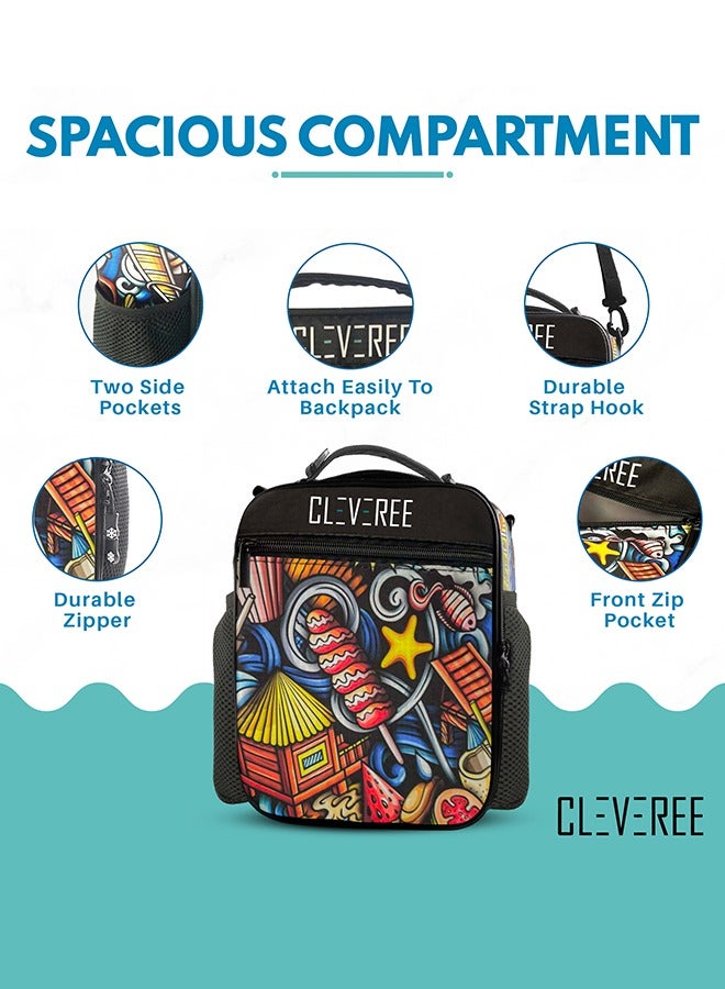 CLEVEREE Juniors Kids Insulated Leakproof Lunch Bag with Adjustable Shoulder Strap Kids Doodles - Image 3