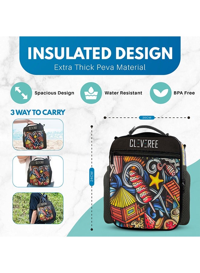CLEVEREE Juniors Kids Insulated Leakproof Lunch Bag with Adjustable Shoulder Strap Kids Doodles - Image 2