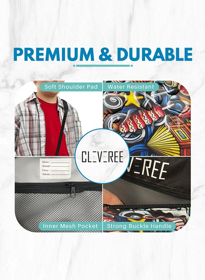 CLEVEREE Juniors Kids Insulated Leakproof Lunch Bag with Adjustable Shoulder Strap Kids Doodles - Image 4