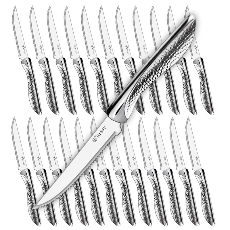 HISSF Steak Knife Set of 24 Stainless Steel Sharp Blade Flatware Serrated Steak Knife Set45 InFor Restaurant Kitchen TablewareDishwasher Safe