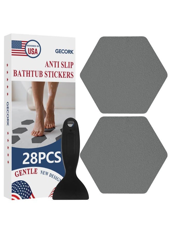 Gecork 28 PCS Shower Floor Non Slip Stickers with Strong Adhesive, Invisible & Durable Anti Slip Shower Stickers with Scraper for Bath Tub, Pools and Stairs(Grey,Hexagon) - Image 1
